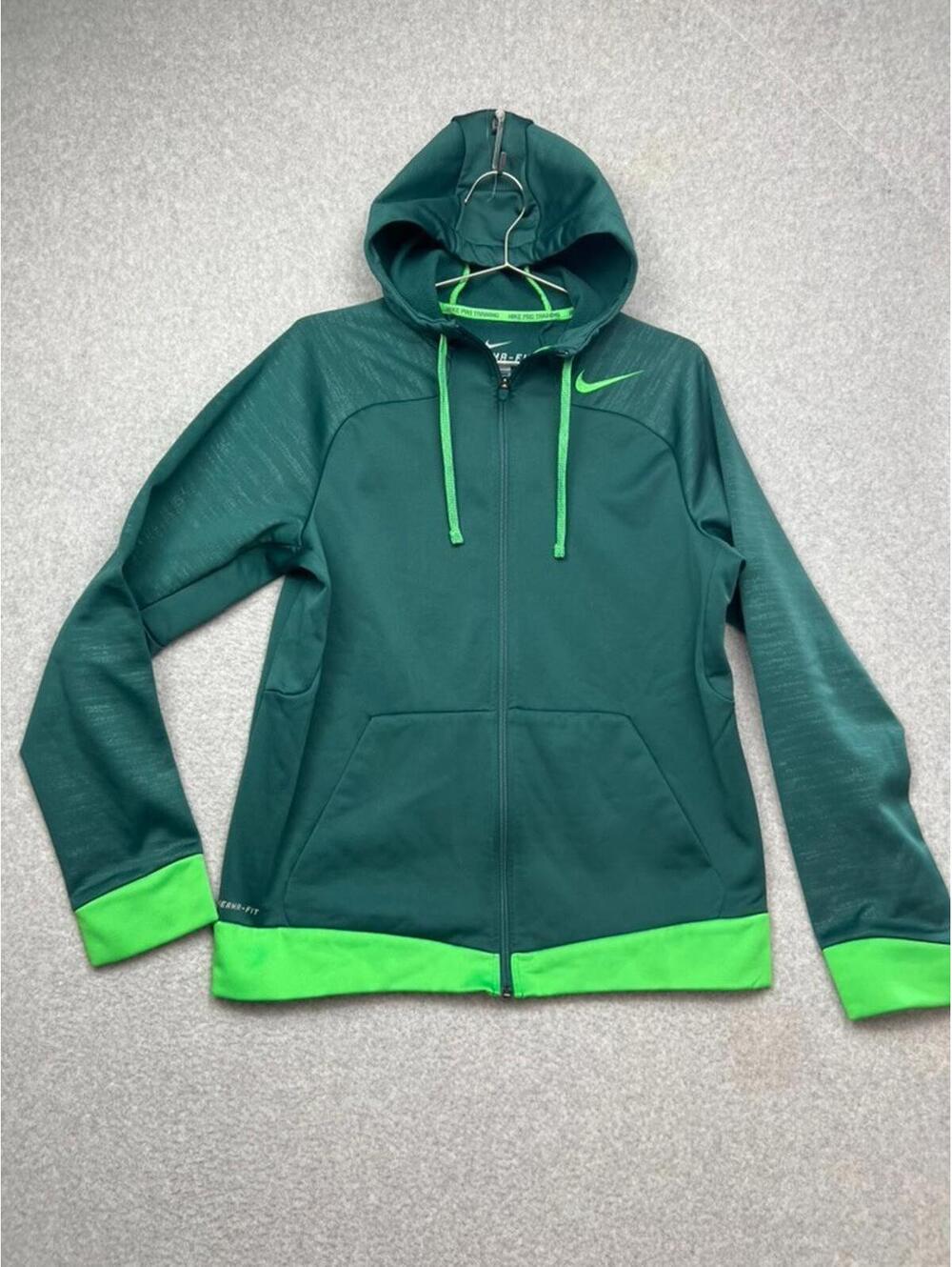 Nike Dri-Fit Green Full Zip Hoodie Mens Therma Fit Jacket Wicking M Sport Run